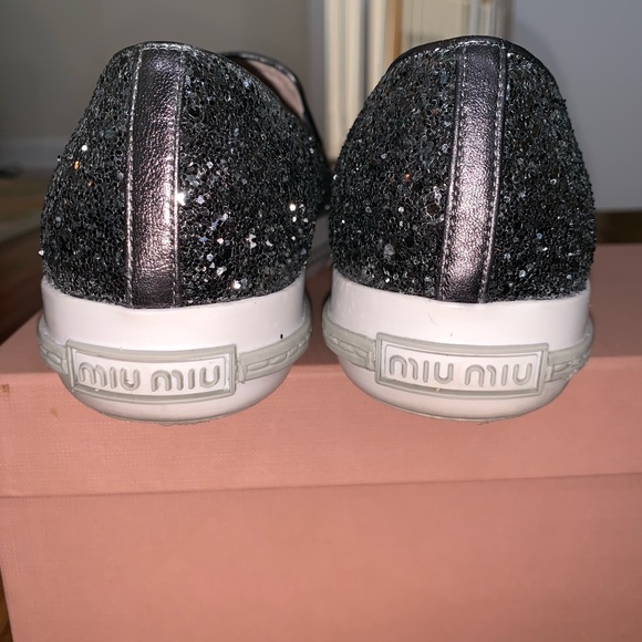 Miu Miu Calzature Donna Glitter Slip-On Sneakers - Picture 2 of 8
